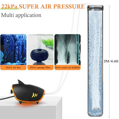 HITOP 4W 110GPH Powerful Aquarium Air Pump, Quiet 2-outlets Aquarium Aerator, Adjustable Fish Tank Air Pump with Accessories, for 20-200 Gallon Tank, with ON/Off Button and LED-Decor - style: 4W with LED-Decor