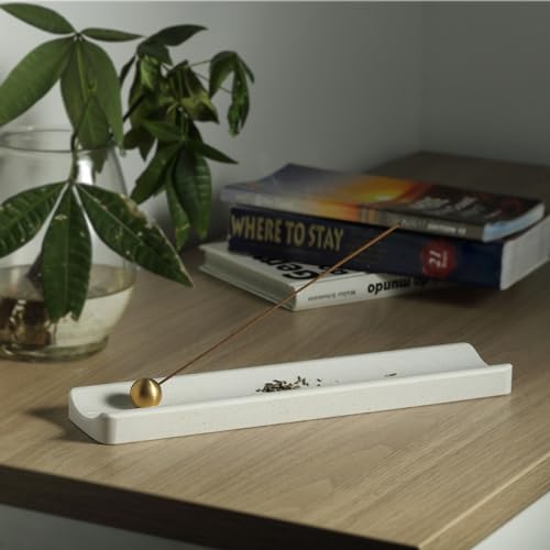 Koville Italian Quarella Engineered Marble Incense Holder, Incense Holders for Sticks, Sturdy Incense Burner Ideal for Meditation and Relaxing, Easy to Clean(Ariete Quarella) - color: White Engineered Marble-ariete