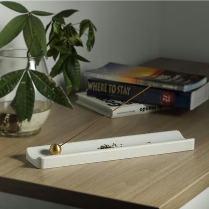 Koville Italian Quarella Engineered Marble Incense Holder, Incense Holders for Sticks, Sturdy Incense Burner Ideal for Meditation and Relaxing, Easy to Clean(Ariete Quarella) - color: White Engineered Marble-ariete