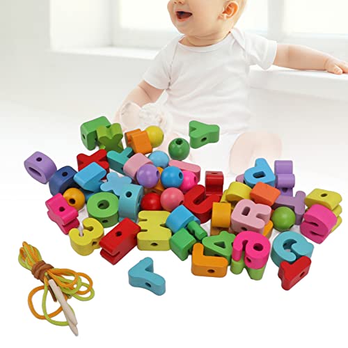Wooden Rainbow Threading Letters Numbers Toy, 51Pcs Alphabet Lacing Beads for Kids Stringing Teachers Motor Skills Multi Color craftwood