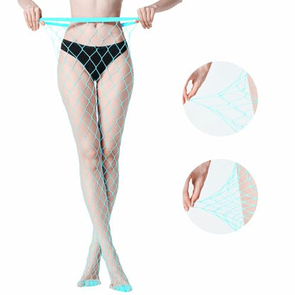 MengPa Women's Fishnets Tights High Waist Stockings Party Thigh High Pantyhose - color: 2pcs-blue
