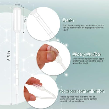 moveland 25Pcs 1ML Pipettes Dropper for Lab Science, Essential Oil, DIY Art | Strong Suction, Leak-Proof, Clear Graduated Scale, Food-Grade PE, Non-Toxic, Excellent Suction Without Leakage, Disposable - size: 1 ML