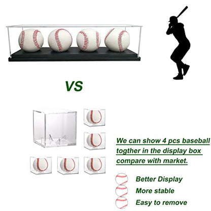 Baseball Display Case for 4 Pack in one,Baseball Holders for Balls Display,Acrylic Baseball Stand Storage ,Memorabilia Display Case for Tennis Ball,Lacrosse Ball,Bocce Ball - size: 13.3x3.3x3.3 inch