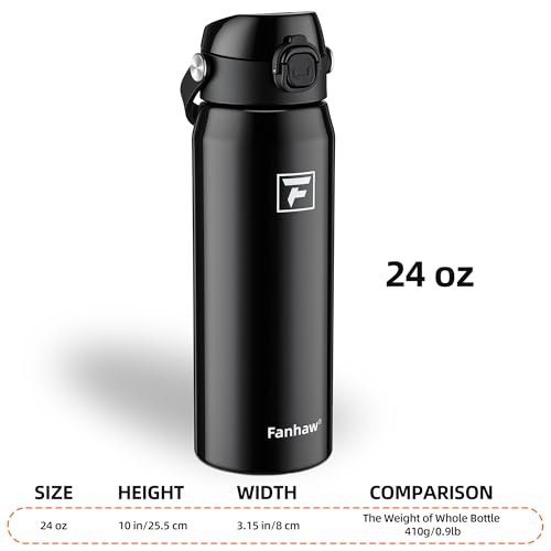 Fanhaw 24 oz Insulated Stainless Steel Water Bottle with 2-in-1 Straw& Chug Lid, Leakproof Wide Mouth Vacuum Bottle for School, Sports, Kids, Teens& Adults, Back to School Essentials (Glossy Black) - color: Glossy Black