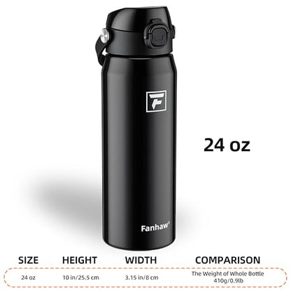 Fanhaw 24 oz Insulated Stainless Steel Water Bottle with 2-in-1 Straw& Chug Lid, Leakproof Wide Mouth Vacuum Bottle for School, Sports, Kids, Teens& Adults, Back to School Essentials (Glossy Black) - color: Glossy Black