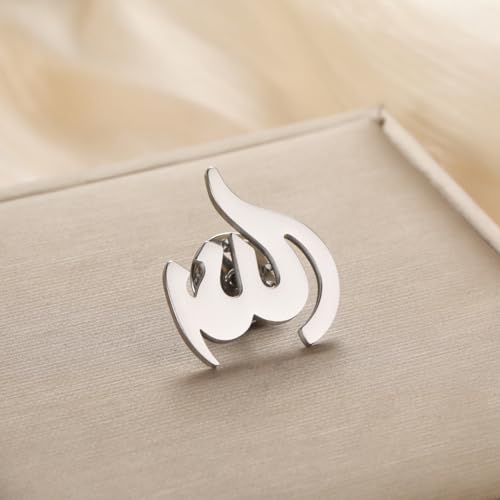 Dreamtimes Islamic Allah Ayatul Kursi Stainless Steel Brooch Pin for Men- Elegant Hijab Pin Muslim Women Jewelry Durable Quran Pendant for Prayer Gift for Eid & Ramadan - color: Silver-2