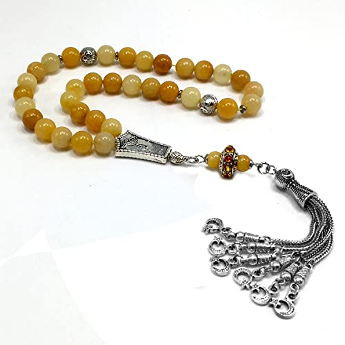 Prestige Series -2- Worry/Prayer Beads (33 Beads - Yellow Jade Natural Stone - 8 mm) - color: Yellow Jade Natural Stone -8 mm 33 Beads-
