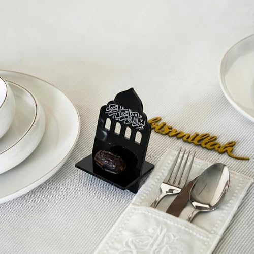 Ramadan Date Holder, Bismillah Islamic Calligraphy, Iftar Party, Ramadan Table Decoration, Eid Mubarak Gift (6 Pcs, Dome Design, Black) - color: Black, size: Dome Design