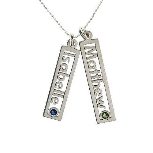 AJ's Collection Personalized Rectangle Double Open Name Sterling Silver Necklace With Birthstone Setting, Customize a Name Charm, Sterling Silver Cable Chain, Gift For All, Makes Great Birthday Gift - style: 20" Ball Chain