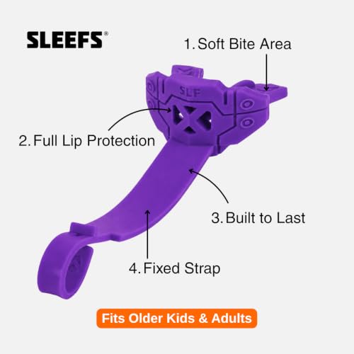 SLEEFS X Purple Football Mouth Guard - Lip/Mouthguard with Helmet Strap - Lip/Teeth Protector Mouthpiece - Moldable - for Youth/Adults, Men & Women Mouth Guard, Maximum Air Flow, Lacrosse, All Sports - color: Purple