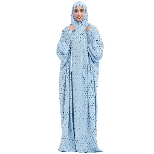 Upgraded Abaya Dress for Women 1PC Hoodie Polka Dot Modest Prayer Robe - color: Light Blue, size: Size 2