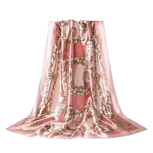 Silk-Feel 35x35 Satin Hair Scarf | Multi-Way Head Wrap for Sleep, Style & Hijab | Gift-Ready Fashion Scarf for Women - color: Pink-totem