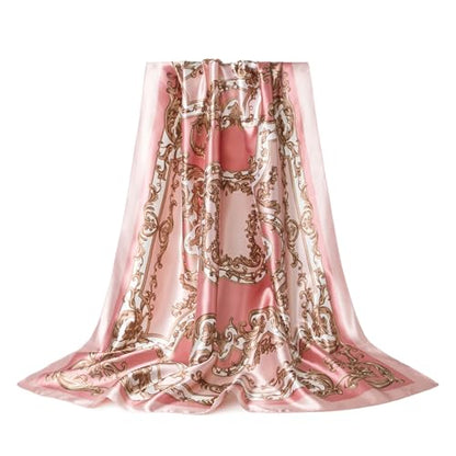 Silk-Feel 35x35 Satin Hair Scarf | Multi-Way Head Wrap for Sleep, Style & Hijab | Gift-Ready Fashion Scarf for Women - color: Pink-totem