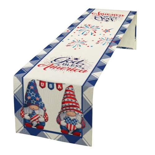 4th of July Table Runner,American Flag Stars Gnome Independence Day Table Cloth for Home Indoor Outdoor Kitchen Holiday Birthday Party Wedding Decor 13x36 Inch - color: American Flag-4, size: 13x36in