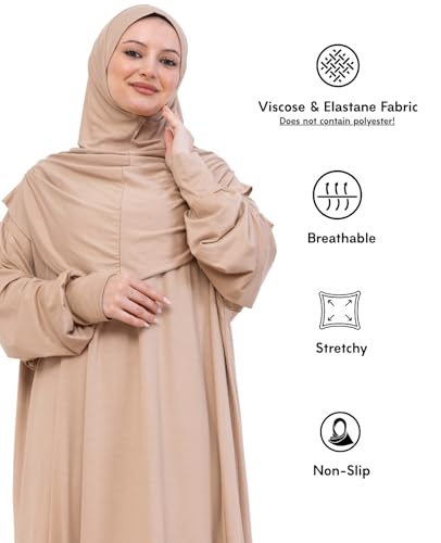 Prien Prayer Dress For Women, Cotton Muslim Abaya, Soft Hijab, Elegant Turkish Islamic Wear For Eid, Ramadan, Umrah, Hajj - color: Deep Mink