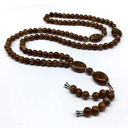 -8MM -99 Beads Necklace DHIKR TASBIH Collection- Imitation Acrylic Muslim Beads-Tesbih-Tasbih-Tasbeeh-Misbaha-Masbaha-Subha-Sebha (Brown-1) - color: Brown-1