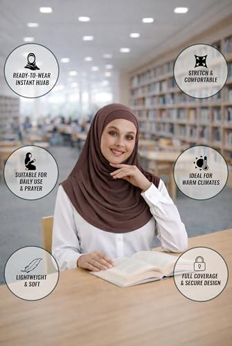 ihvan online, Hijab Scarves for Women, Ready to Wear, Lightweight and Comfortable Headscarf, Instant Turban, Jersey, Presewn - color: Brown