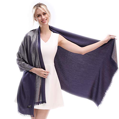 LMVERNA Women's Sparkling Metallic Soft Pashmina Shawls and Wraps Scarf in Solid Colors - color: Navy-silver