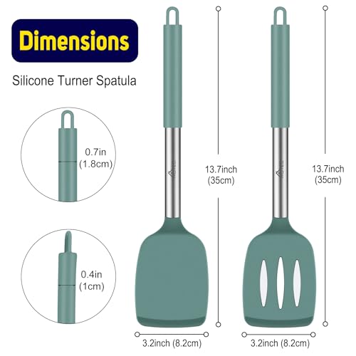 HOTEC Silicone Spatula Set of 2 Heat-Resistant 600F & BPA-Free Kitchen Spatula Turner with Stainless Steel Handles, Slotted & Solid Spatulas for Nonstick Cookware, 13.7 Inch, Sage Green - color: Sage Green