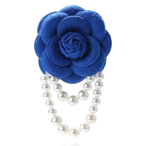 Vintage Camellia Pearl Tassel Brooches Bracelet Bohemian Pearl Safety Pins Bracelets Flower Hairpin Headpieces Shawl Pins Dainty Elegant Lapel Pin Wedding Party Dress Accessories for Women - color: Blue