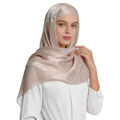 Premium Hijab Head Scarf for Women Lightweight Shimmer Hijab Head Wrap Scarves Crepe Satin Scarf Shawl Wrap - color: Nude