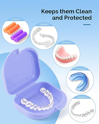 JMU 2 Pcs Retainer Case with Vent Holes, Orthodontic Storage Case | Purple and Pink, Dental Mouth Guard Holder, Travel Box for Aligner with Snap Lock - color: Purple/Pink