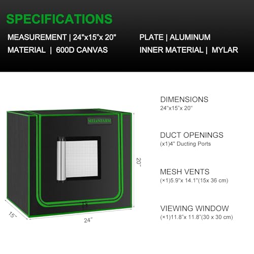 Small Grow Tent for Aerogarden，24”x16”x24” ，Hydroponics Growing System ，Highly Reflective 600D Diamond Mylar Canvas with Ventilation window and Floor Tray for Hydroponic Indoor Plant Growing - size: 24"x16"x24"