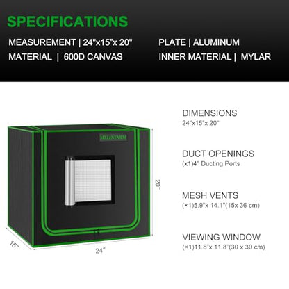 Small Grow Tent for Aerogarden，24”x16”x24” ，Hydroponics Growing System ，Highly Reflective 600D Diamond Mylar Canvas with Ventilation window and Floor Tray for Hydroponic Indoor Plant Growing - size: 24"x16"x24"
