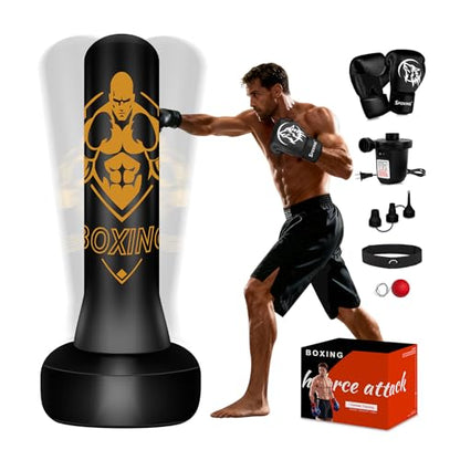 Freestanding Punching Bag for Adults, 70" Heavy Bag Inflatable Boxing Bag, Boxing Equipment Bag with Stand, Kickboxing Bag for Training Gym MMA Muay Thai Fitness - color: Yellow Abs Man - Includes Accessories