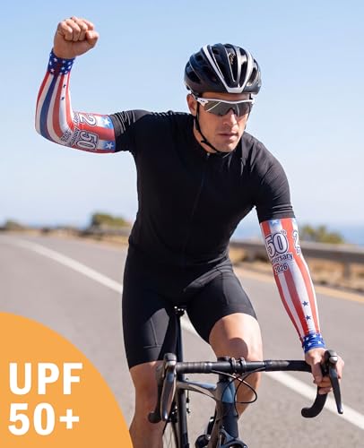 Aueyan Arm Sleeves for Men Women,Cooling Sleeves with Thumb Holes,Funny Sun Protection Arms Cover with Print Pattern - color: 250th Anniversary Stripes