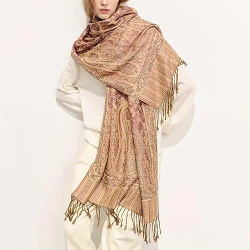 Reversible Paisley Pashmina Rave Scarf Shawl-Soft Silky Pashmina Wraps for Women Evening Dresses - color: B#.rubber Red