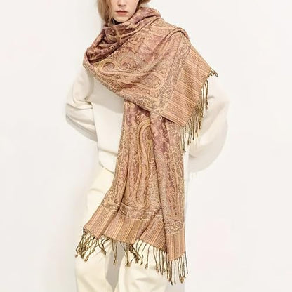 Reversible Paisley Pashmina Rave Scarf Shawl-Soft Silky Pashmina Wraps for Women Evening Dresses - color: B#.rubber Red