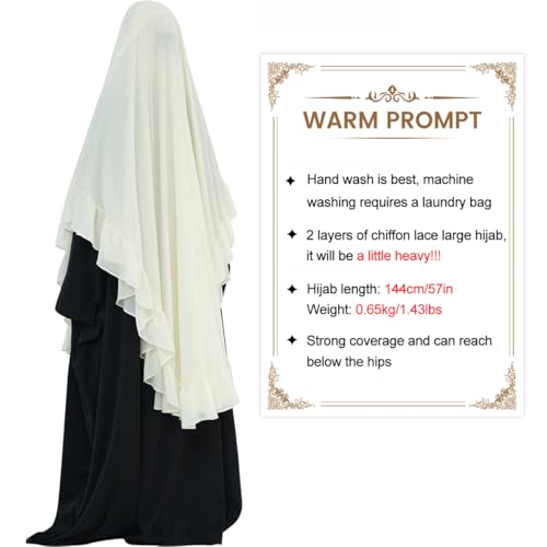 khalat Women's Hijab Chiffon Hijab for Women Muslim 2 Layers Ruffle Lightweight Large Hijab - color: Beige