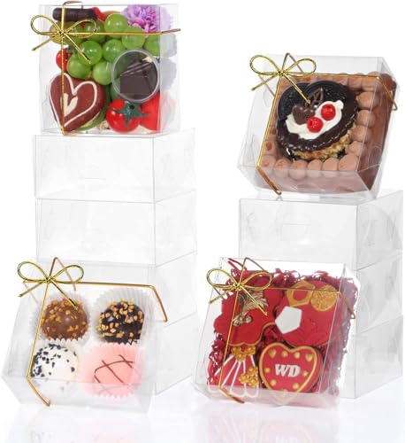 RomanticBaking 15PCS 5x5x2 Inches Full Clear Chocolate Covered Strawberries Boxes Cookies Boxes Mini Bundt Cake Pie Cinnamon Roll Treat Boxes Chocolate Truffle Box Party Wedding Favor - size: 5"X5X2"