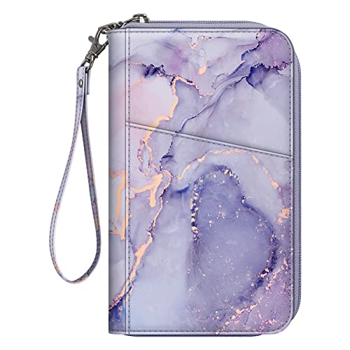 FINTIE Family Passport Holder Wallet Travel Document Organizer Clutch Bag - color: Lilac Marble