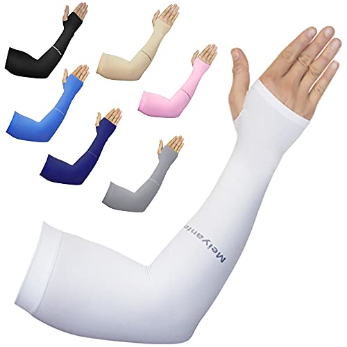 Cooling Arm Sleeves for Men & Women, UPF 50+ UV Protection - color: White-palm