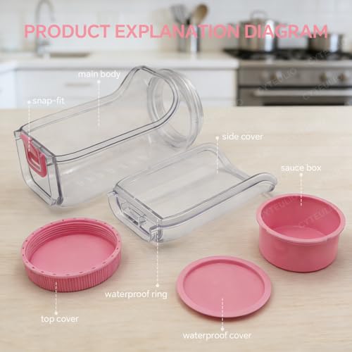 Creative Salad Pod Side Open, Salad Jars with Dressing Cup for Office, Park, Travel, Outdoors. Equipped with Waterproof Cover and Ring, Sauce Box Supoort Dishwasher & Freezer. (Pink)