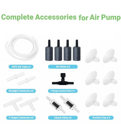 Moonorange Aquarium Air Pump Accessories Kit with Standard Tubing, 4pcs Air Stones, 2pcs Check Valves, 6pcs Suction Cups, 4pcs Connectors, T Shape Control Valve (10 Ft. Tubing Kit)
