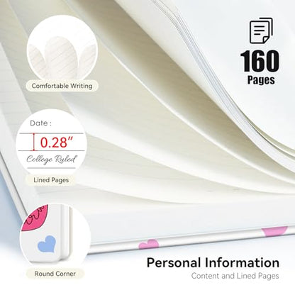 Lined Spiral Journal Notebook, A5 College Ruled Spiral Notebook for Women, Hardcover with Elegant Design for Work and Note-Taking, 5.5 * 8.25 inch, 160 Pages, Heart - color: Heart