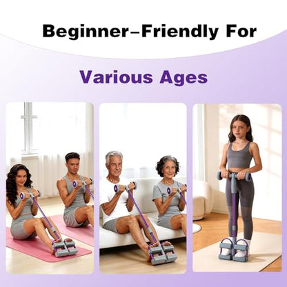 Resistance Bands with Handles, 6 Tube Pedal Resistance Band for Exercise, Dual Pedal Adjustable Resistance, Ab Roller Handle Full Body Home Workout Equipment for Abs, Legs, Arms, Women - color: Purple