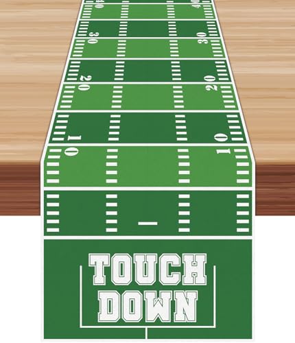 Football Table Runner Football Kitchen Dining Party Decorations Touchdown Linen Table Runner for Game Day Birthday Party Supplies 13 X 72 Inch - color: Green