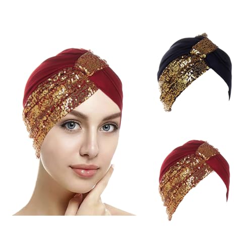 PURFUN 2 Pcs Muslim Inner Hijab Caps Women Girls Stretchy Breathable Full Cover Undercap Tube Bonnet Under Scarf Hats Beanie - color: Black+red/2pcs
