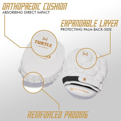 HIT N Move Turtle Boxing Mitts | Indented Punching Pads | Sparring Gear for Boxing, MMA, Kickboxing, Muay Thai, Martial Arts Training Equipment, Genuine Leather, High-Performance Focus Mitts - color: White