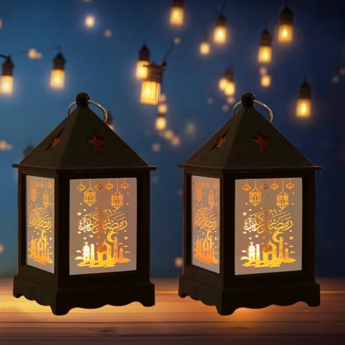 2 PCS Ramadan Lanterns Decoration Eid Mubarak Lamp Muslim Festival Hanging Candle Lamp Holders for Ramadan Gift Eid Decorations - color: Style 7: Eid Lantern
