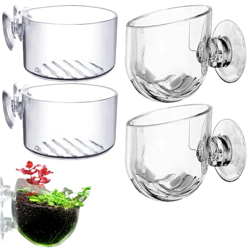 4Pcs Aquarium Plant Planter, Acrylic Fish Tank Plants Holder, Aquarium Decoration Plant Cup with Suction Cups for Fishes Tank Ornament Aquarium Décor Plastic Plants Fish and Aquatic Pets, (2",1.5")