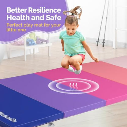 Matladin Folding Gymnastics Gym Exercise Aerobics Mat, 76"L x 30"W x 1.5"Th Folding Exercise Mat, Easy to Clean PU Leather Tumbling Mats for Stretching Yoga Cheerleading Martial Arts, Kid Play(Pink ,Blue） - color: Pink ,Blue Gradient