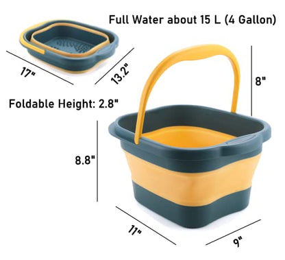 Collapsible Foot Bath Basin Tub for Soaking Feet, Plastic Foldable Foot Spa Bucket Tools with Handle and Massager Acupoint for Camping Travel - color: Teal/Yellow