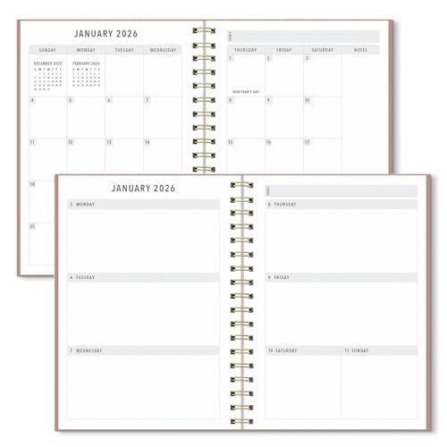 Sweetzer & Orange 2026 Planner – 6" x 8.25" Dated Daily, Weekly & Monthly Calendar Planner – January to December 2026 – Tiramisu Design with Motivational Stickers, Gold Spiral & Sturdy Paper - color: Tiramisu