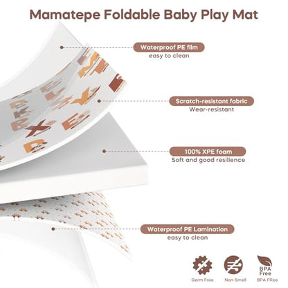 Foldable Baby Play Mat, 65" X 50" Waterproof Double-Sided Cushioned Activity Play Mat, Soft Lightweight Foam Playmat with Fold-Up Sides, Non Slip Crawling & Playing for Infants and Toddler, Alphabet