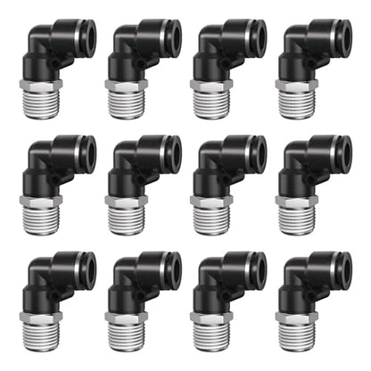 1/4" Tube OD to 3/8" NPT Thread Push to Connect Fittings,Pneumatic Quick Air Hose Fittings,Male Elbow,PL-1/4-N3(12pcs) - color: Black PL, size: 1/4"OD x 3/8"NPT